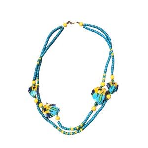 Colorful Wooden Beaded Vintage Fish Necklace